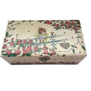 VTG Rare Strawberry Girl Musical Jewelry Box Wooden Keepsake Storage Box Works!